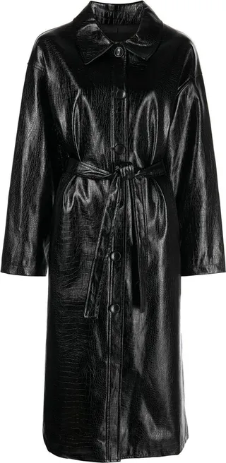 Snake-Embossed Belted Coat