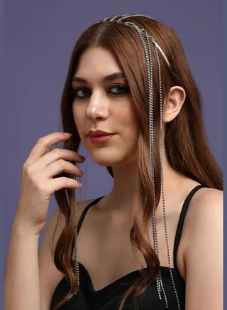 Silver Plated Designer Stone Western Wear Hair Band For Women