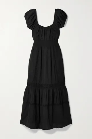 LoveShackFancy - Vernon Shirred Swiss-dot Embroidered Cotton Midi Dress - Black
