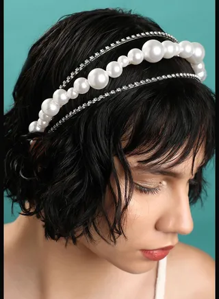 Silver Plated Pearls Western Wear Hair Band For Women