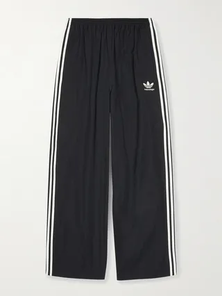 + adidas Wide-Leg Striped Logo-Print Cotton-Blend Shell Track Pants