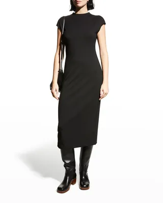 High-Neck Double-Knit Midi Dress
