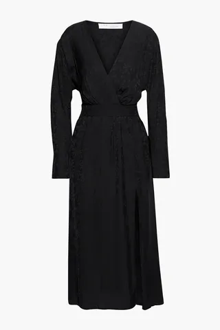 Antero wrap-effect satin-jacquard midi dress