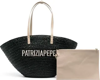 Embroidered-Logo Interwoven Beach Bag