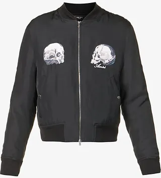ens Black Skull-appliqué Regular-fit Silk Bomber Jacket