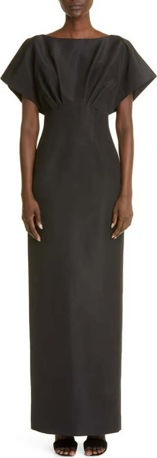 Fan Bodice Silk Column Gown
