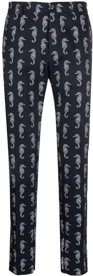 Seahorse-Print Slim-Fit Trousers