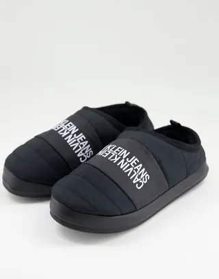 Calvin Klein Jeans signature logo slippers in black