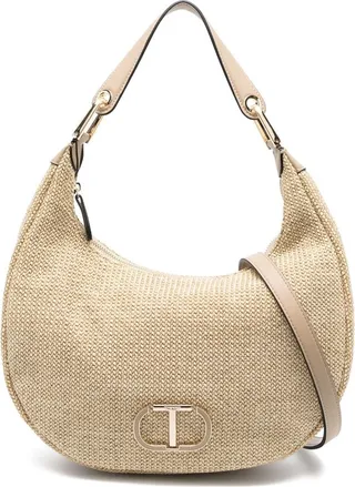 Logo-Plaque Interwoven Shoulder Bag