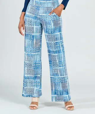 Textured Wide Leg Pocket Pant in Denim Plaid