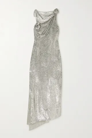 Coperni - Asymmetric Appliquéd Metallic Fil Coupé Voile Dress - Silver