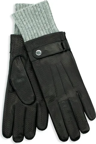 Ribbed-Cuff Wool & Leather Gloves