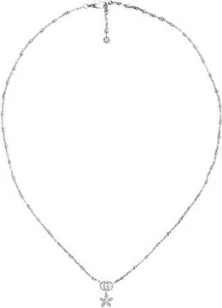 Flower and Double G necklace with diamonds