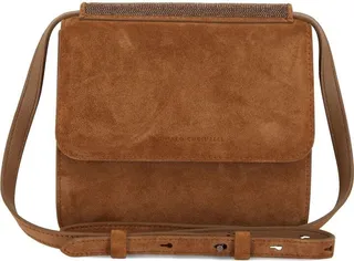 Monili-chain suede crossbody bag