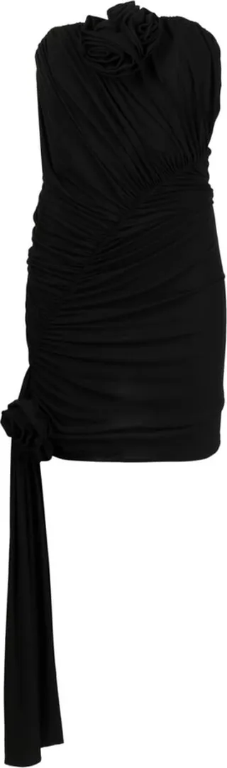 Floral-Appliqué Draped Dress