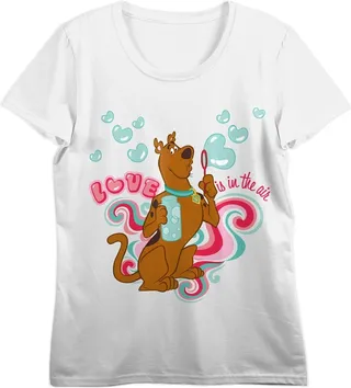 Scooby Doo Love Is In The Air Crew Neck Short Sleeve White Women’s T-shirt-Large