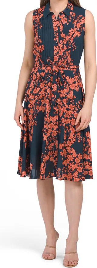 Sleeveless Floral Print Midi Dress