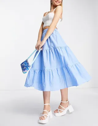 Glamorous tiered full midi skirt in blue - part of a set