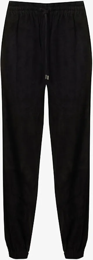 Womens 01 Black Poppy Elasticated-waistband Tapered High-rise Suede-leather Trousers