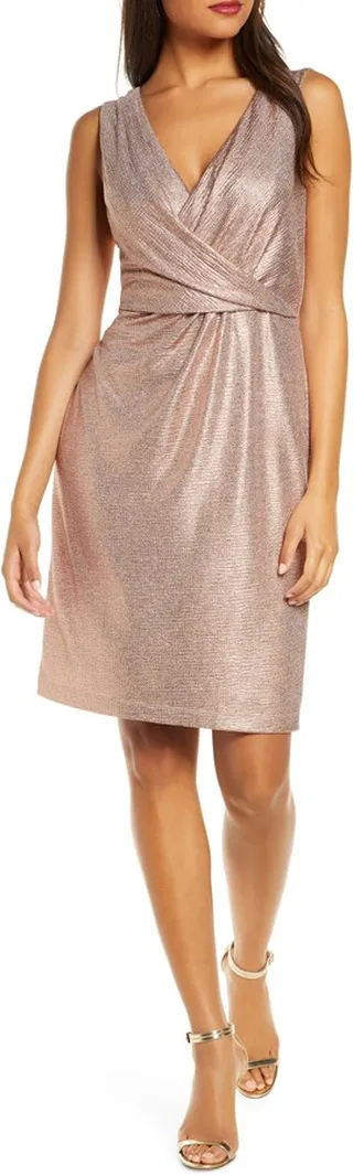 Sleeveless Metallic V-Neck Sheath Dress