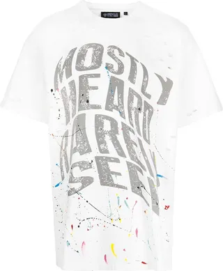 warped-text paint T-shirt