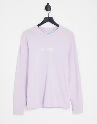 Columbia Hopedale back print long sleeve T-shirt in lilac Exclusive to ASOS