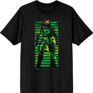 Halo Franchise Spartan Digi Pop Art Crew Neck Short Sleeve Black Women’s T-shirt-XXL