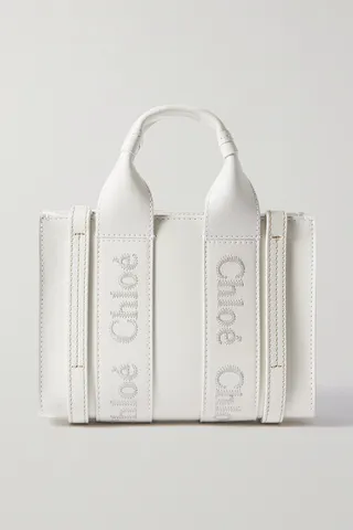 Chloé - + Net Sustain Woody Mini Embroidered Leather Tote - White