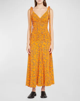 Crepe De Chine Ruched Maxi Dress