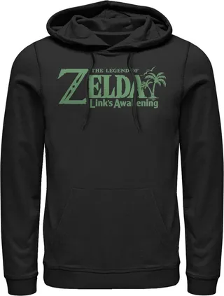 Men's Nintendo Legend of Zelda Link's Awakening Palm Logo Pull Over Hoodie - Black - X Large