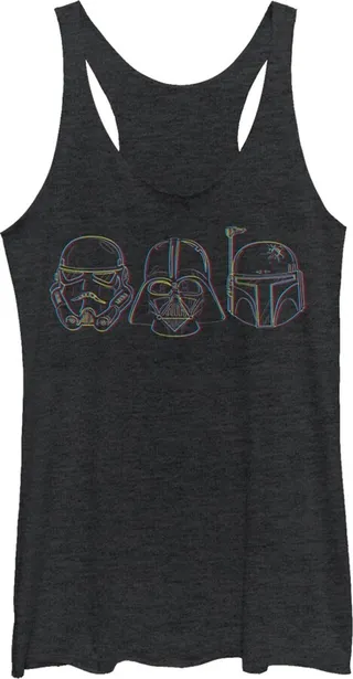 Women's Star Wars Stormtrooper Vader Fett Helmet Trio Racerback Tank Top - Black Heather - Medium