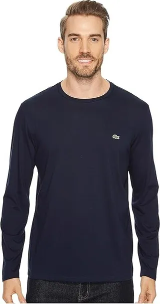 Lacoste Long Sleeve Pima Jersey Crew Neck T-Shirt (Navy Blue) Men's T Shirt
