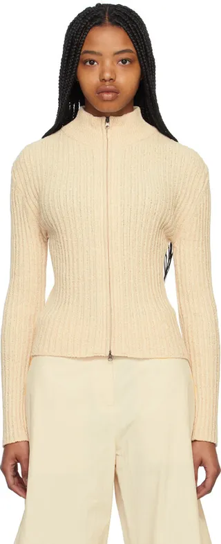 AMOMENTO Beige Mock Neck Cardigan