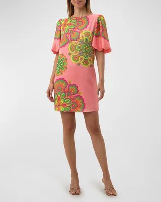 Luv Floral-Print Blouson-Sleeve Mini Dress