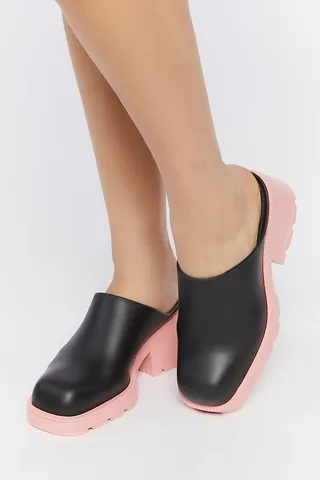 Faux Leather Colorblock Lug-Sole Clogs