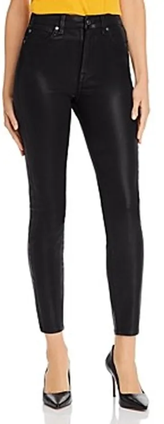 7 For All Mankind High Rise Ankle Skinny Jeans in Black Coated