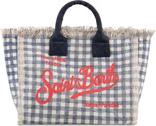 Blue Gingham Cotton Canvas Bag