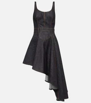 Asymmetric denim minidress