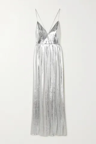 Valentino Garavani - Pleated Metallic Coated-chiffon Gown - Ivory