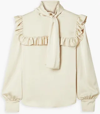 Ruffle-trimmed washed-satin blouse