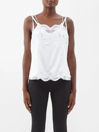 Patched Lace-trim Layered Satin Cami Top