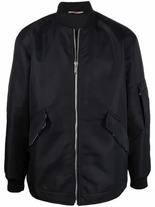 Optical logo-print bomber jacket