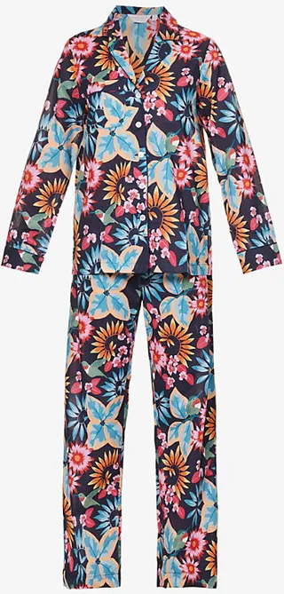 Womens Navy Ledbury Graphic-print Cotton-poplin Pyjama set