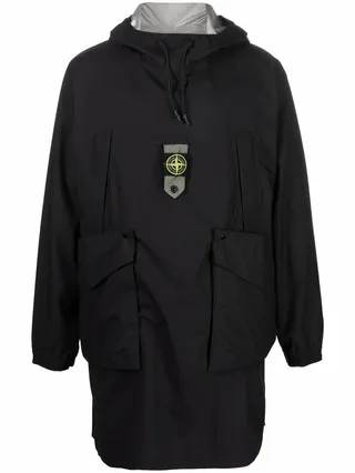 Logo-Patch Drawstring-Hood Raincoat