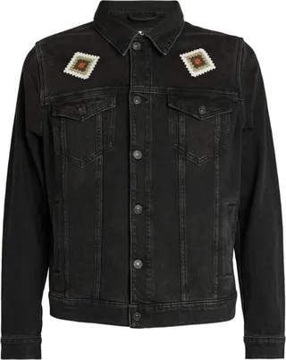 7 For All Mankind Embroidered-Patch Globetrotter Denim Jacket