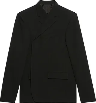 Phone Holder Jacket in black dry wool twill