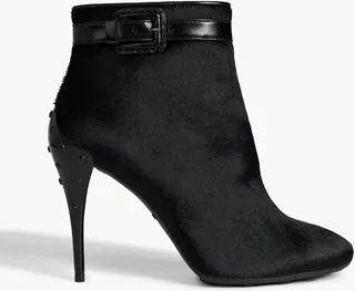 Gomma leather-trimmed calf hair ankle boots