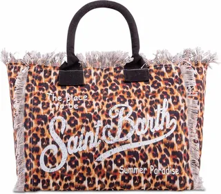 Vanity Canvas Shoulder Bag With Leopard Print
