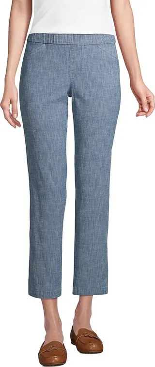 Lands' End Women's Tall Mid Rise Pull On Knockabout Chambray Crop Pants - 10 - Evening Sky Chambray