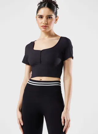 Cropped Rib Detail Sports Bra